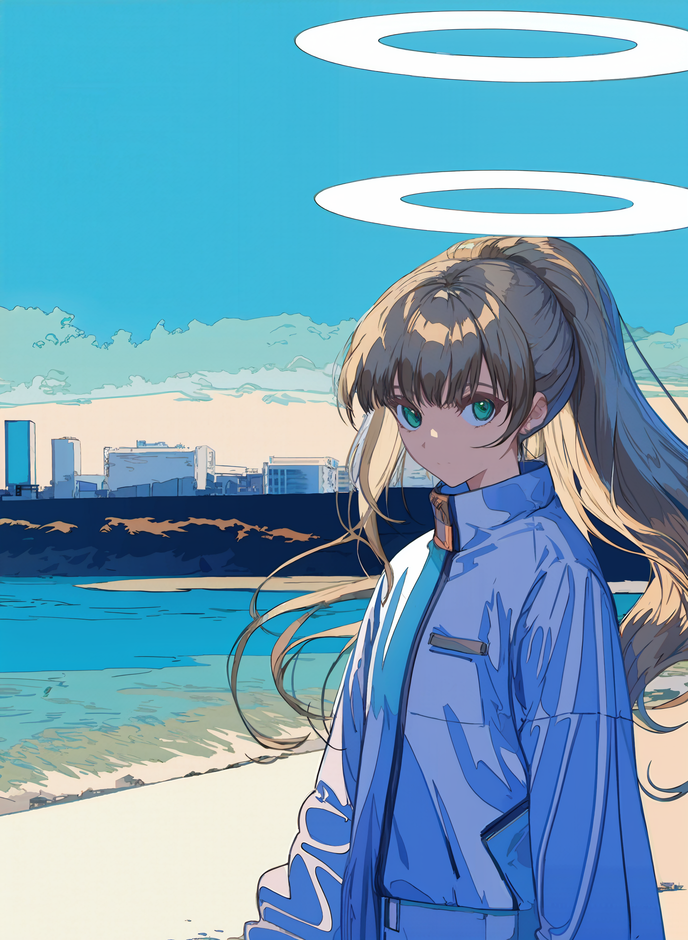 1238441-1596588456-1girl, solo, long hair, green eyes, wings, halo, ponytail, angel wings, white wings, holding, feathered wings, angel, bangs, lon.png